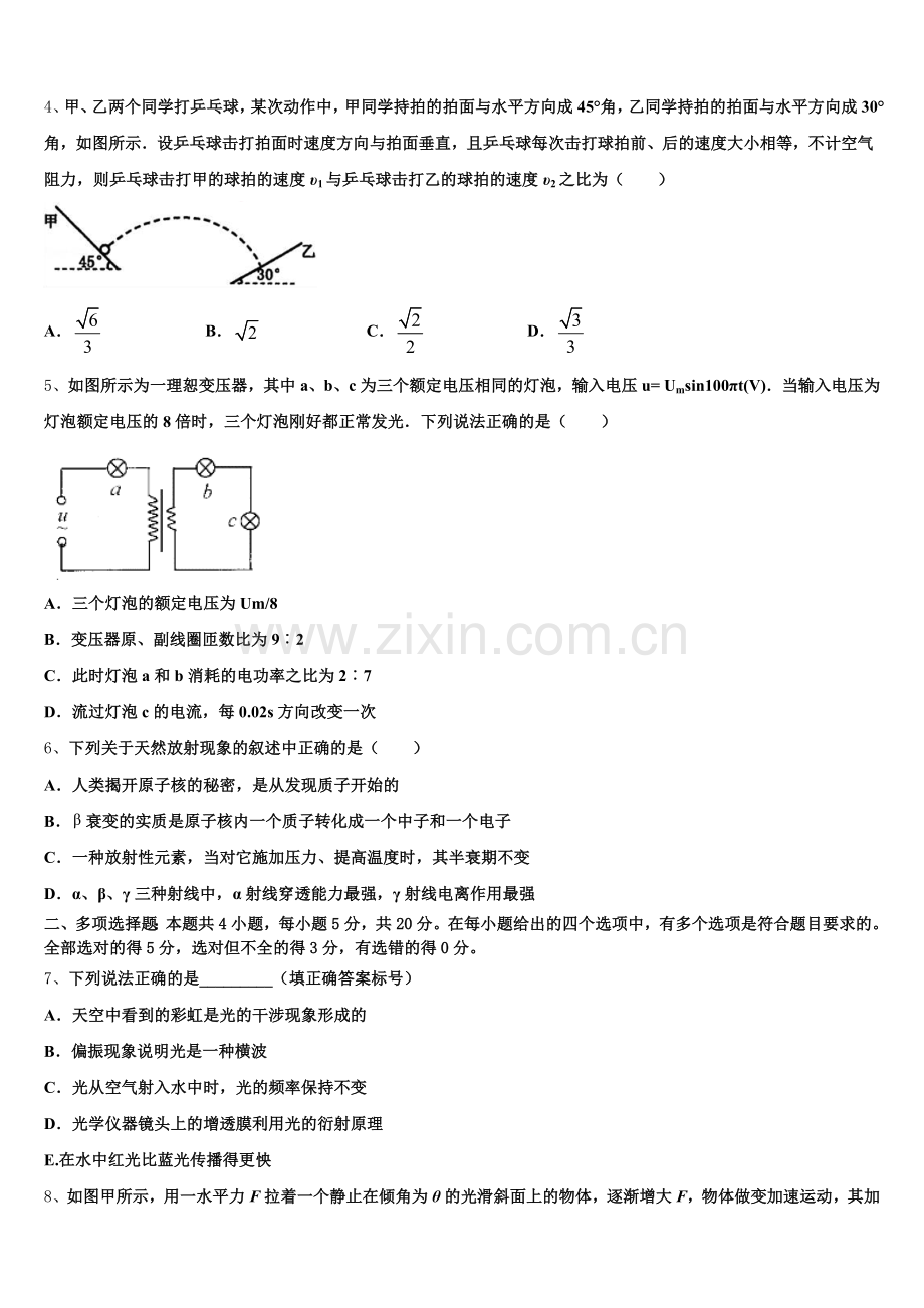 2025年广东省广州市越秀区实验中学物理高三上期末统考模拟试题.doc_第2页