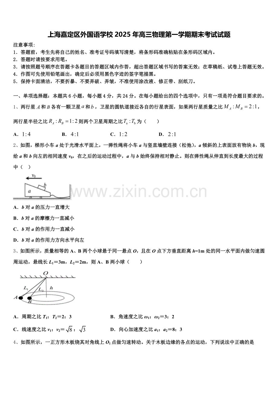 上海嘉定区外国语学校2025年高三物理第一学期期末考试试题.doc_第1页
