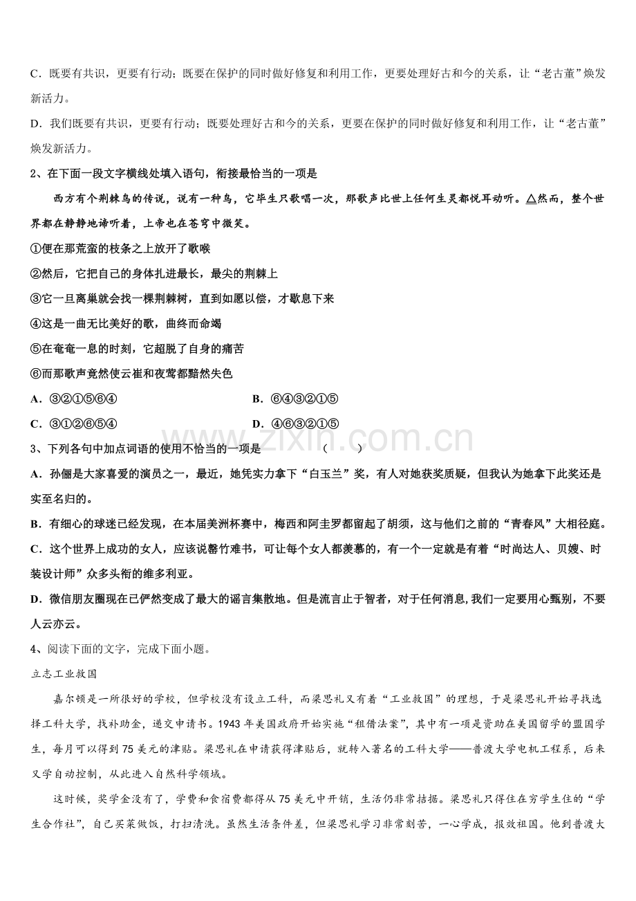 2025年吉林省白城市通榆县一中语文高三上期末调研模拟试题.doc_第2页