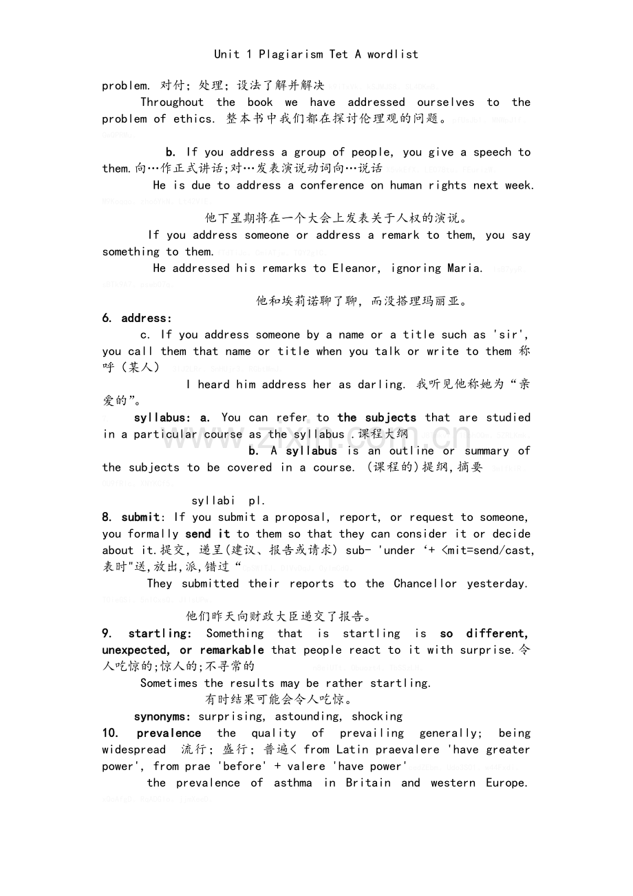 Unit 1 Plagiarism Tet A wordlist.doc_第2页
