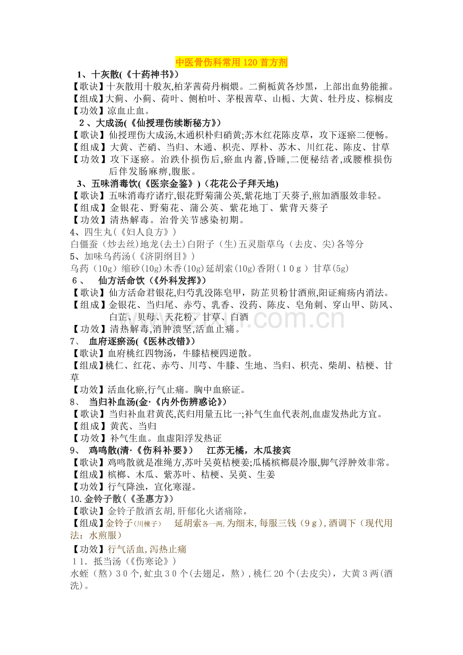 中医骨伤科常用中药方剂120首.doc_第1页