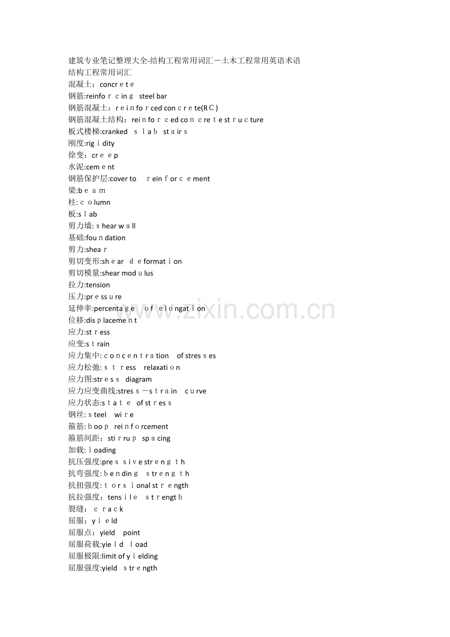 建筑专业土木工程词汇及术语中英文对照.doc_第1页