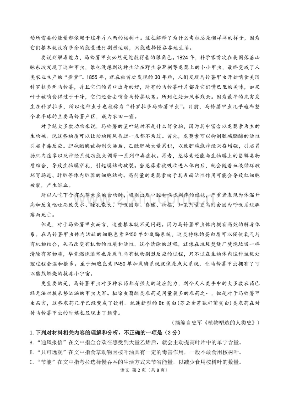 2025届广东省汕头市金山中学高三下学期11月期中考-语文试题（含答案）.docx_第2页