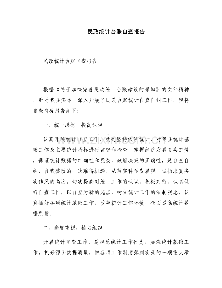 民政统计台账自查报告.docx_第1页