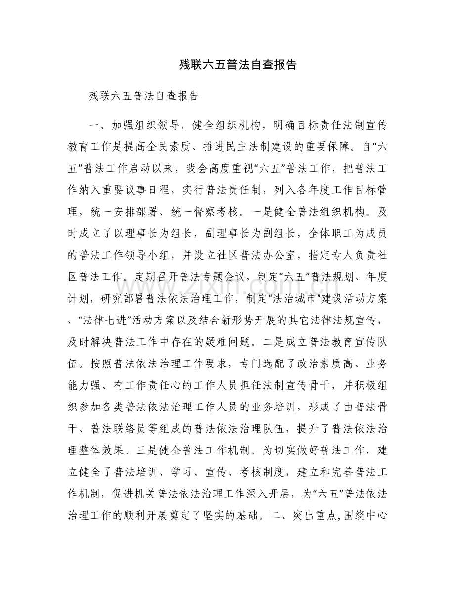 残联六五普法自查报告.docx_第1页