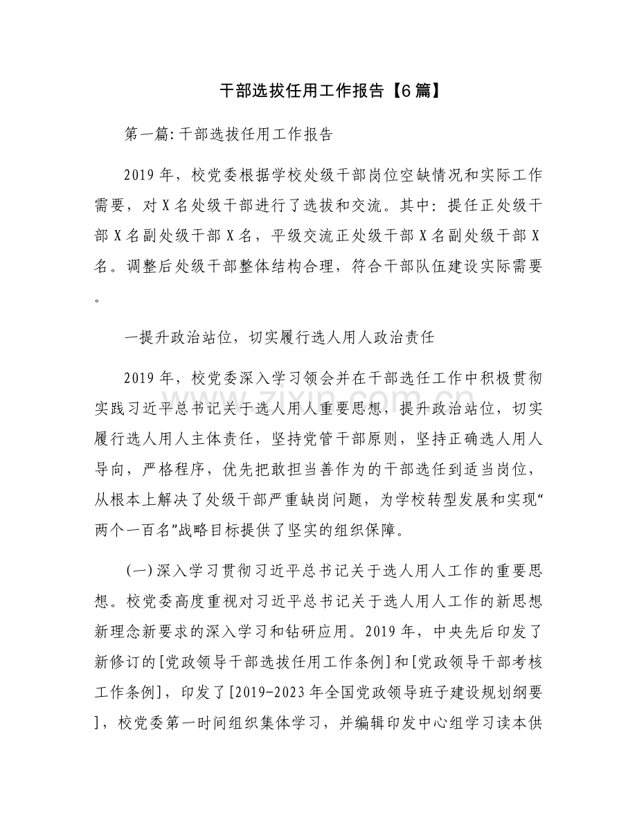 干部选拔任用工作报告【6篇】.docx_第1页