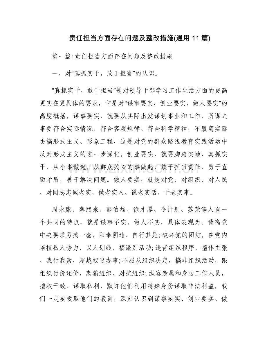 责任担当方面存在问题及整改措施(通用11篇).docx_第1页