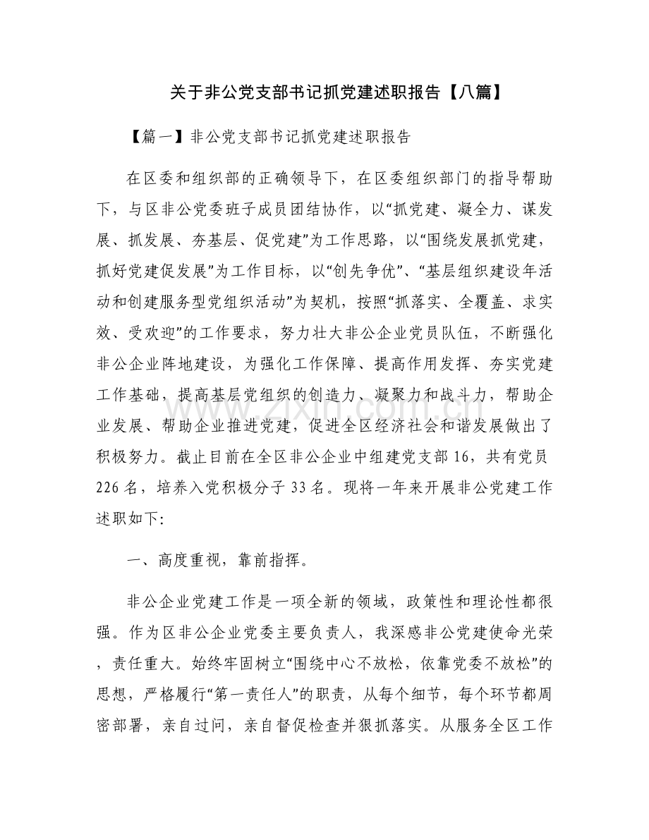 关于非公党支部书记抓党建述职报告【八篇】.docx_第1页