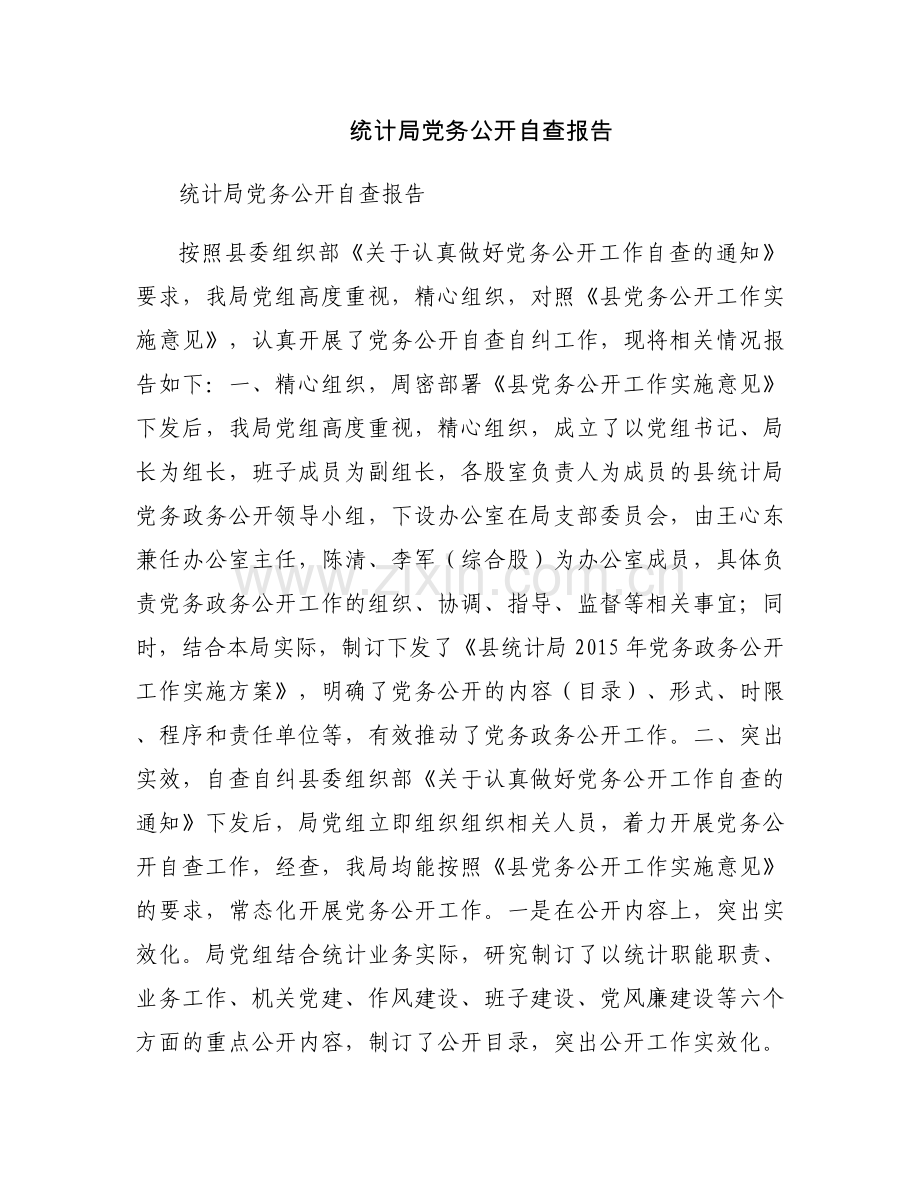 统计局党务公开自查报告.docx_第1页