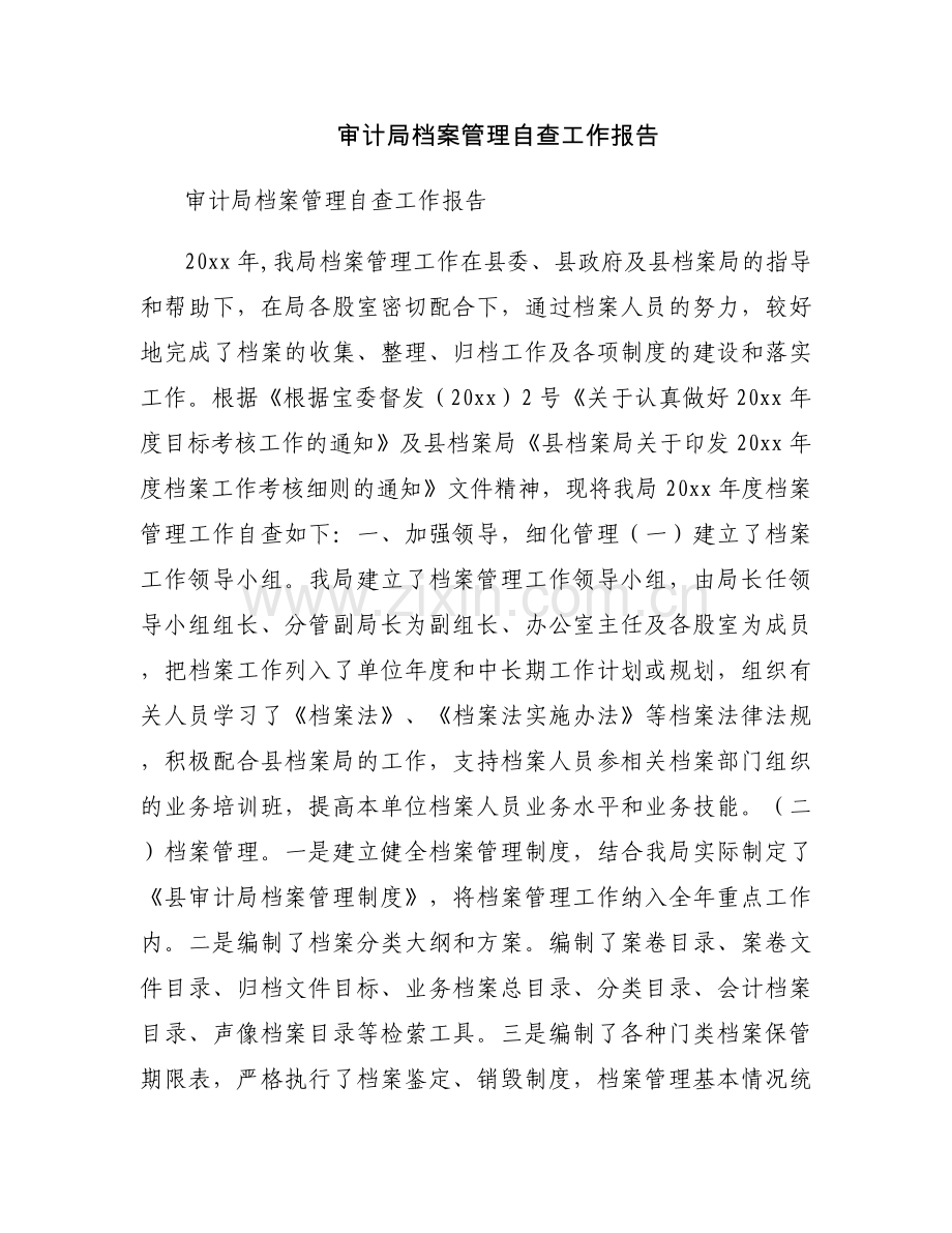 审计局档案管理自查工作报告.docx_第1页