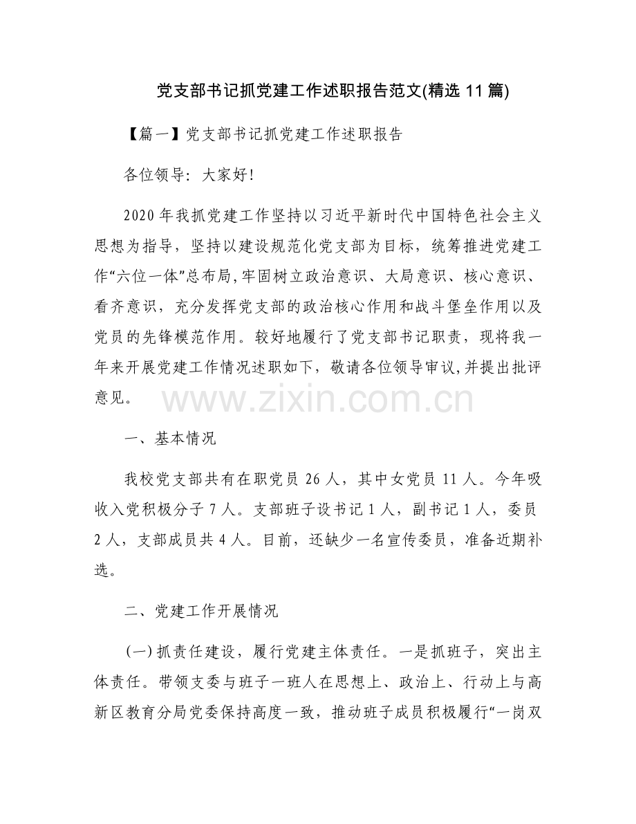 党支部书记抓党建工作述职报告范文(11篇).docx_第1页