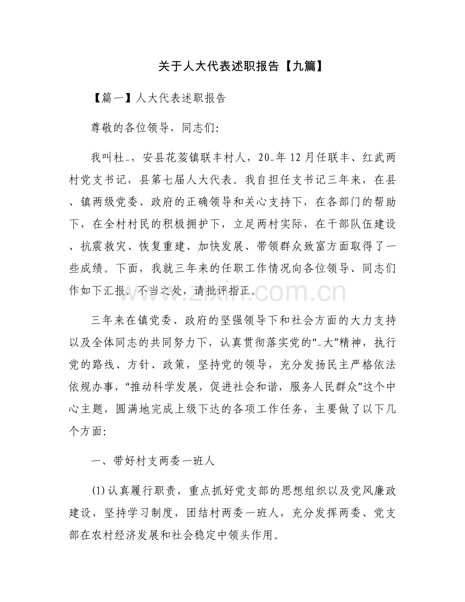 关于人大代表述职报告【九篇】.docx_第1页