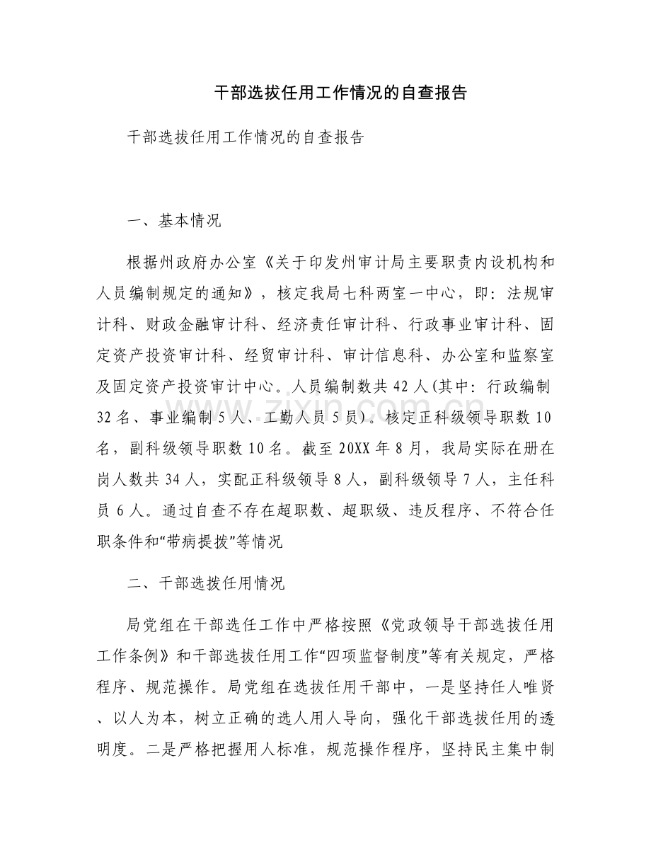 干部选拔任用工作情况的自查报告.docx_第1页