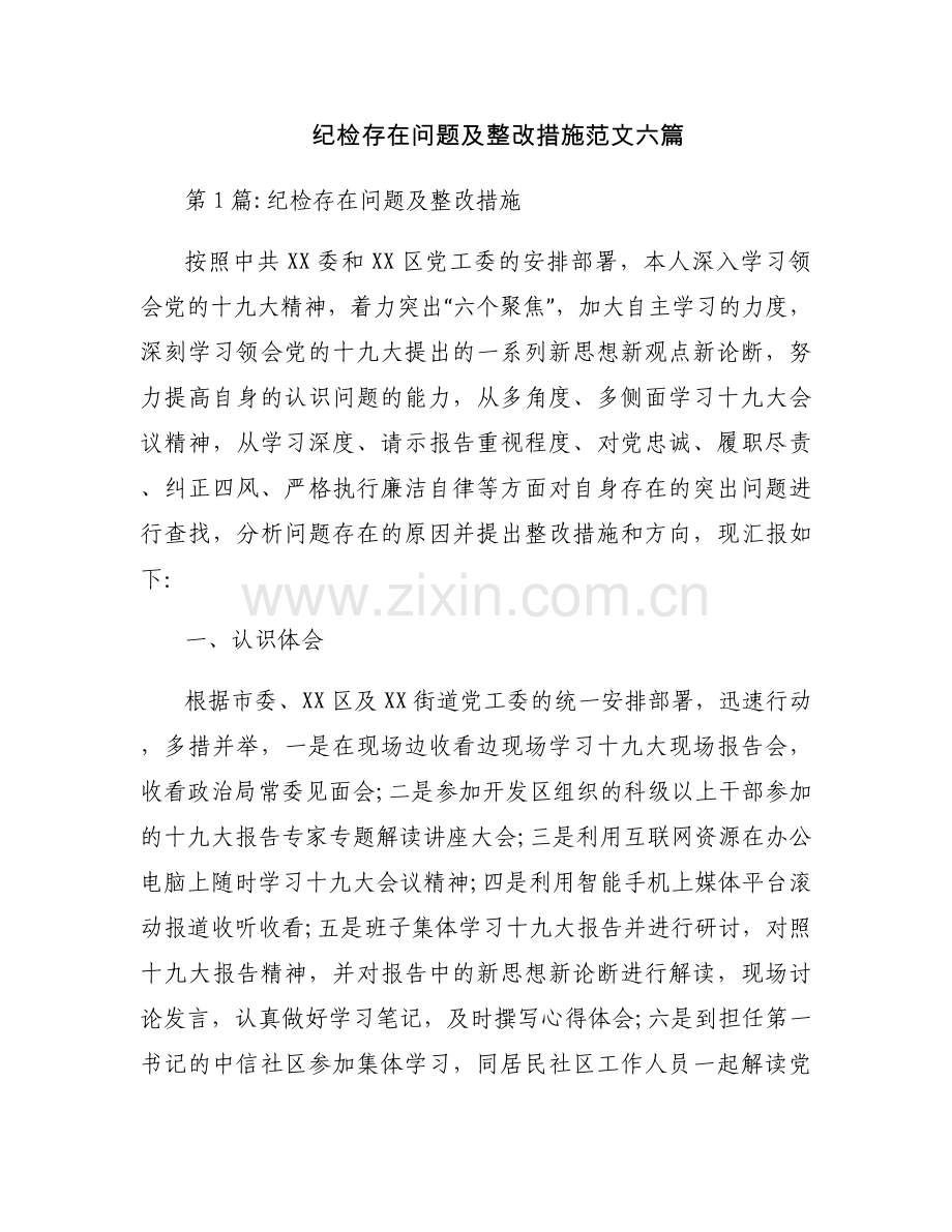 纪检存在问题及整改措施范文六篇.docx_第1页