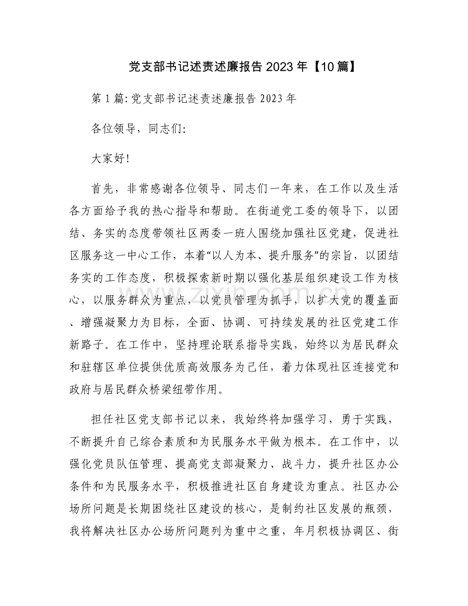 党支部书记述责述廉报告2023年【10篇】.docx_第1页