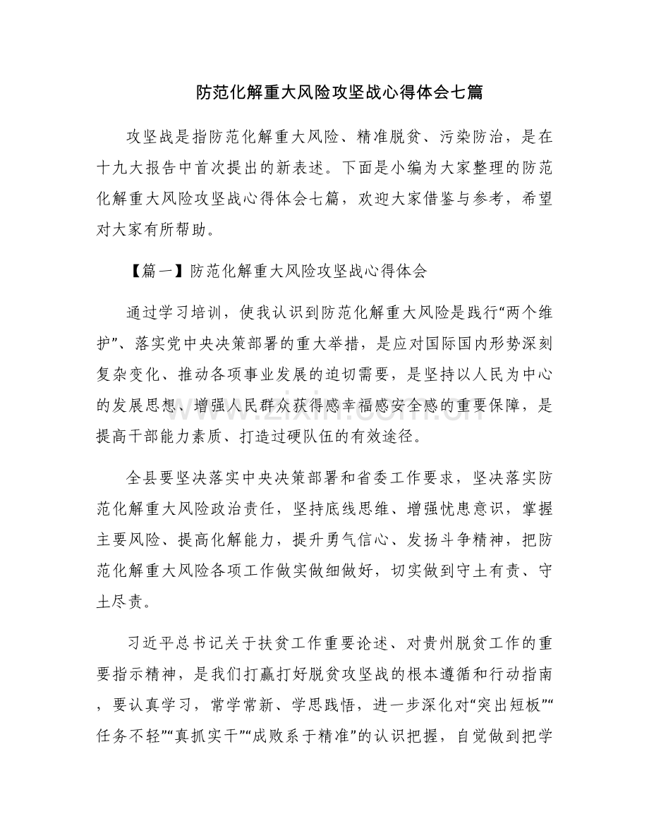 防范化解重大风险攻坚战心得体会七篇.docx_第1页