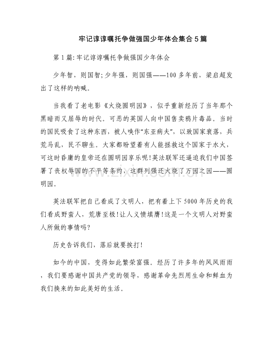 牢记谆谆嘱托争做强国少年体会集合5篇.docx_第1页