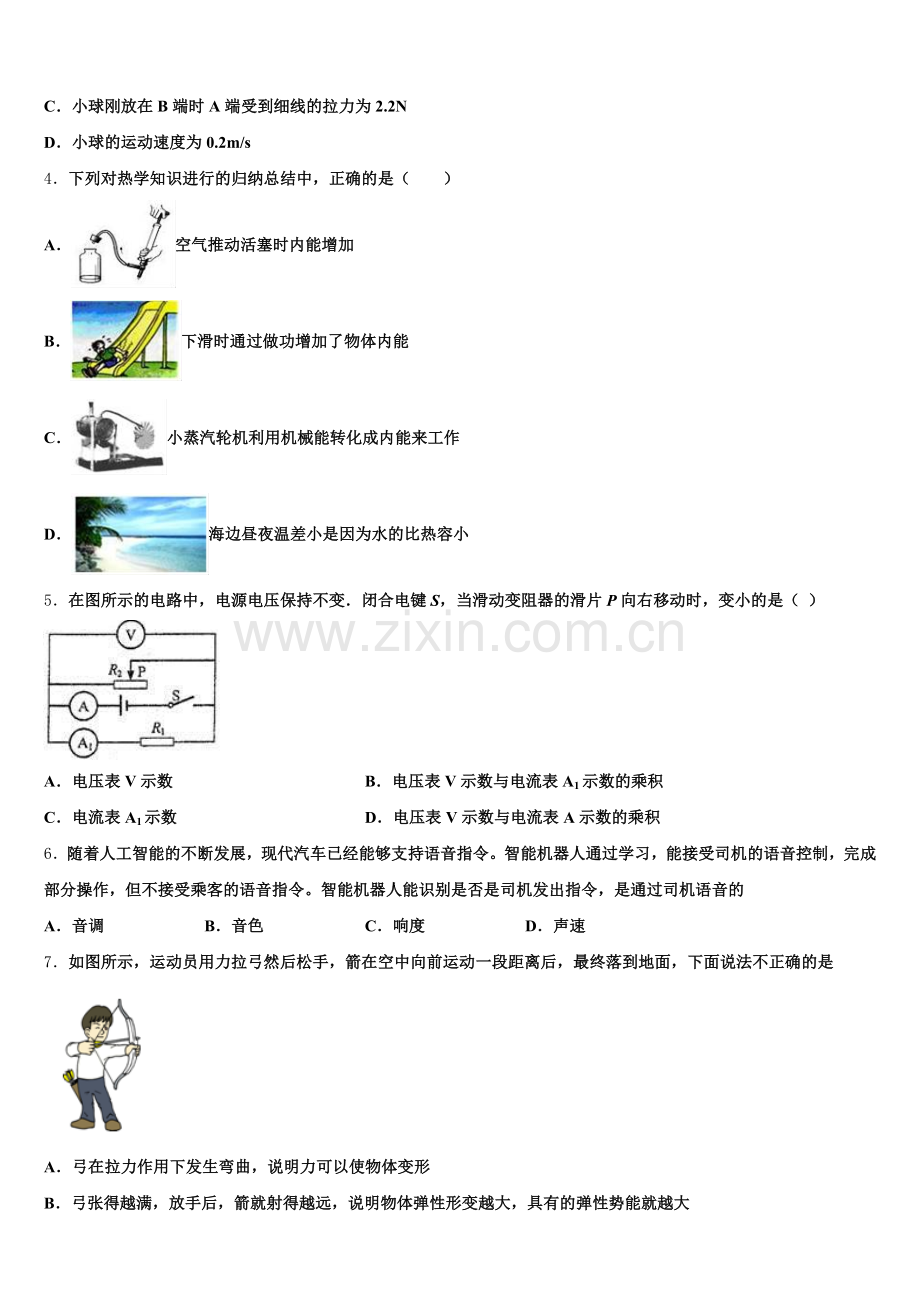 2024-2025学年安徽省寿县初三（下）第一次中考模拟物理试题含解析.doc_第2页