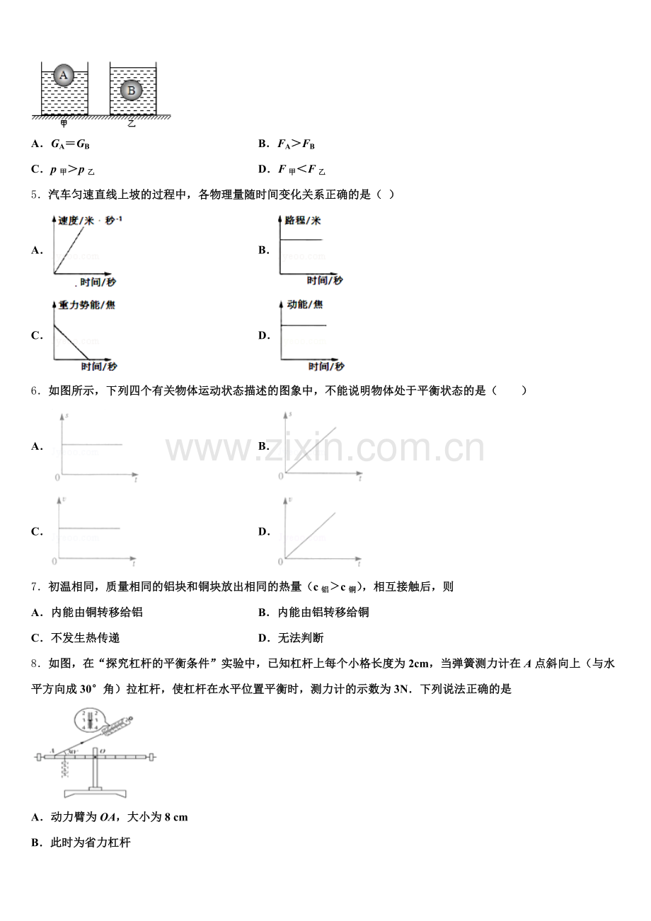 江西省赣州市南康区2025年初三下学期第一次统一考试物理试题文试题含解析.doc_第2页