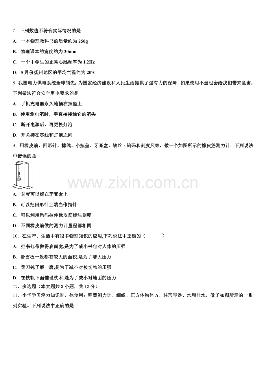 四川省乐山市沙湾区2024-2025学年初三元月调考物理试题含解析.doc_第2页