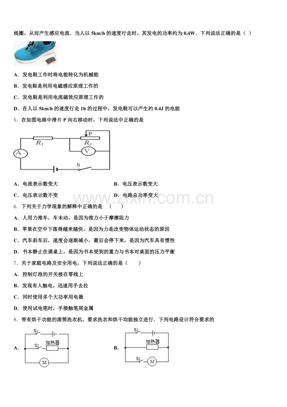 2024-2025学年江苏省泰州市姜堰区溱潼二中下学期初三物理试题二模考试试卷含解析.doc_第2页