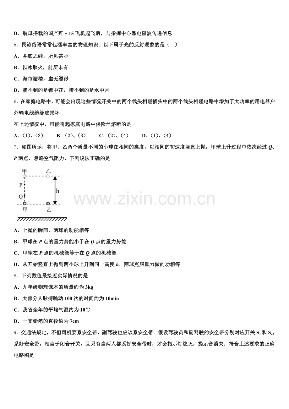 2025年河北省沧州市盐山县初三第一次统一练习物理试题含解析.doc_第2页