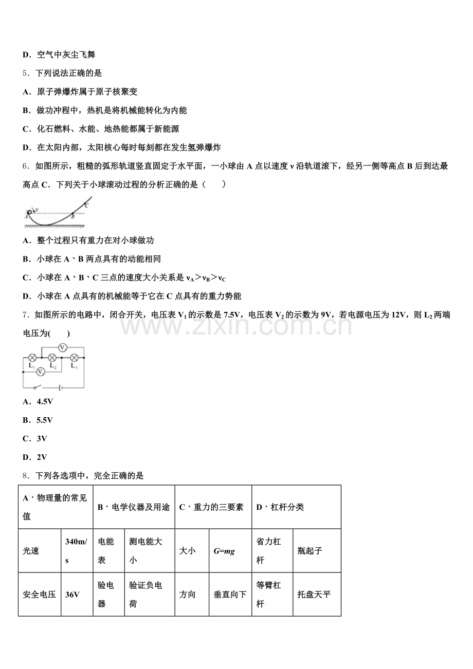 2024-2025学年河北省涿州市实验中学初三下学期教学反馈检测试题物理试题含解析.doc_第2页