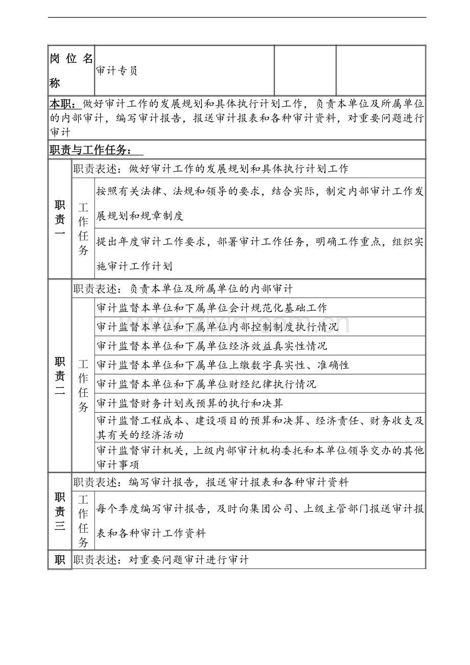 某公司审计专员职务说明书.docx_第1页