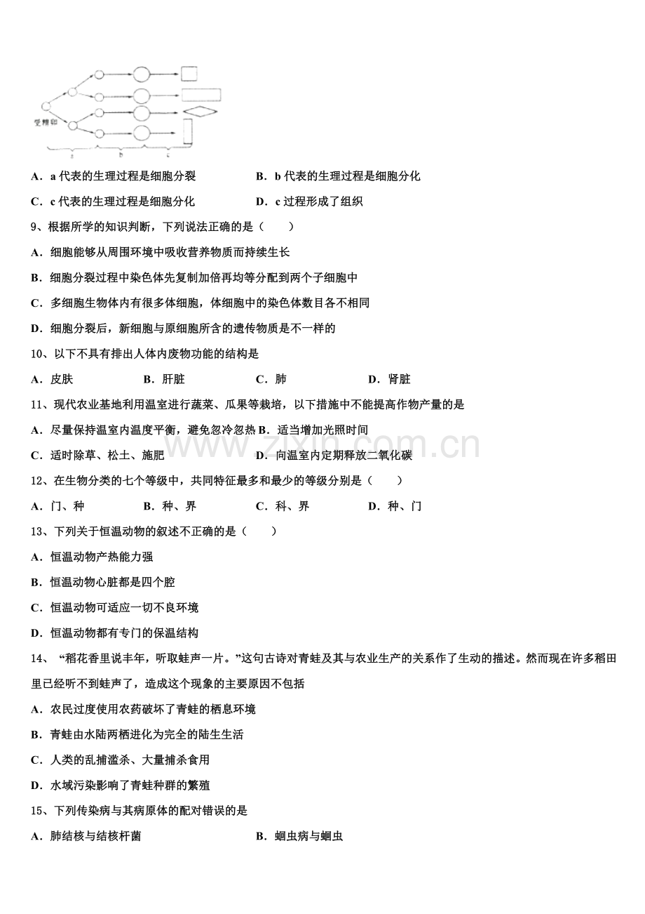 江苏省东台市第三联盟2025年初三下学期期末考试生物试题分类汇编含解析.doc_第2页