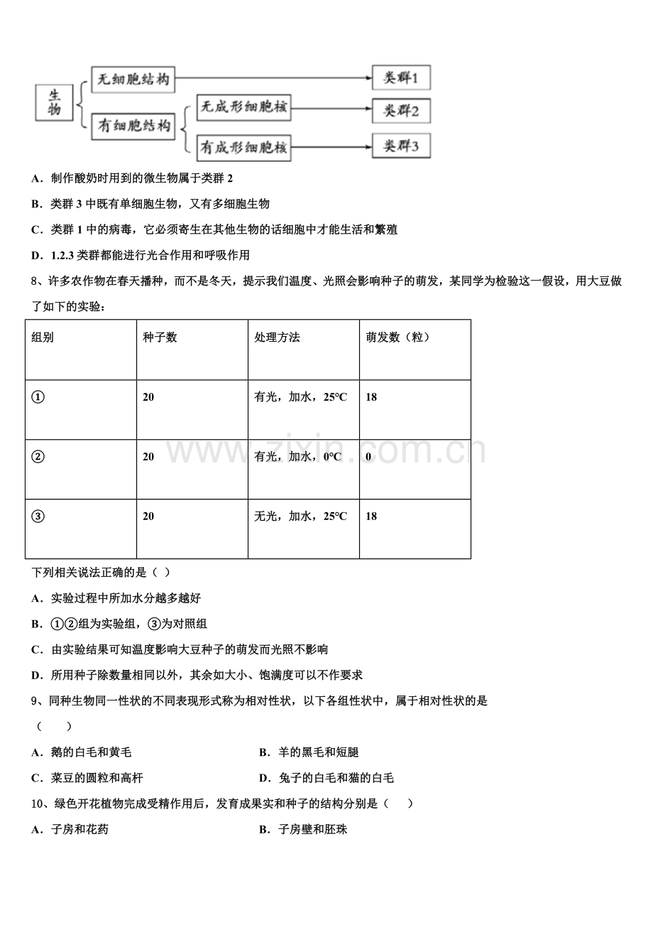 2025届安徽省固镇县重点达标名校中考考前模拟考试生物试题理试题含解析.doc_第2页