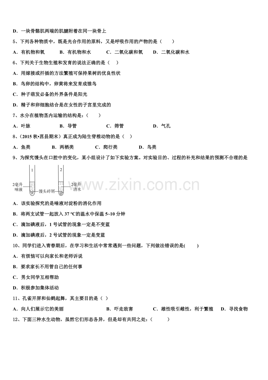 2024-2025学年广西百色市保德县高中毕业班联考生物试题含解析.doc_第2页