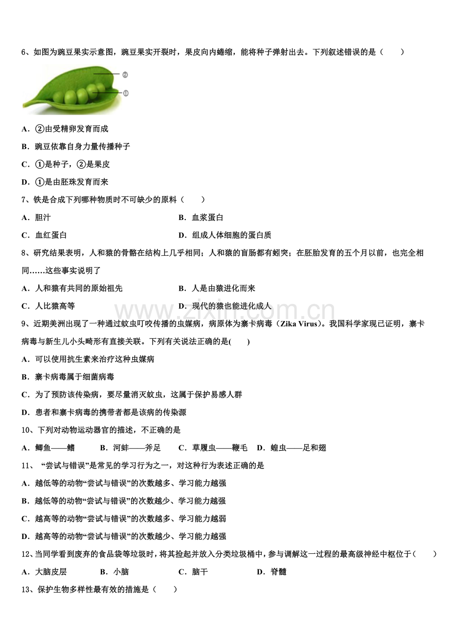 2025年江西省赣州市石城县中考生物试题命题比赛模拟试卷（30）含解析.doc_第2页