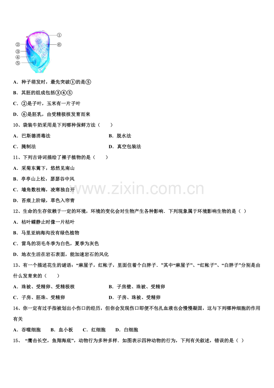 2024-2025学年内蒙古兴安盟重点达标名校初三综合题（二）生物试题（文史类）试题含解析.doc_第2页