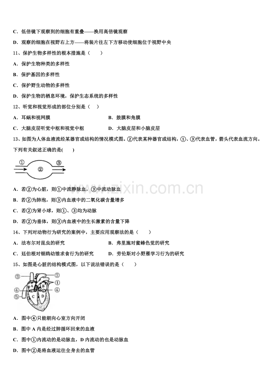 山东省济南外国语学校2025届初三3月中考模拟考试生物试题试卷含解析.doc_第2页