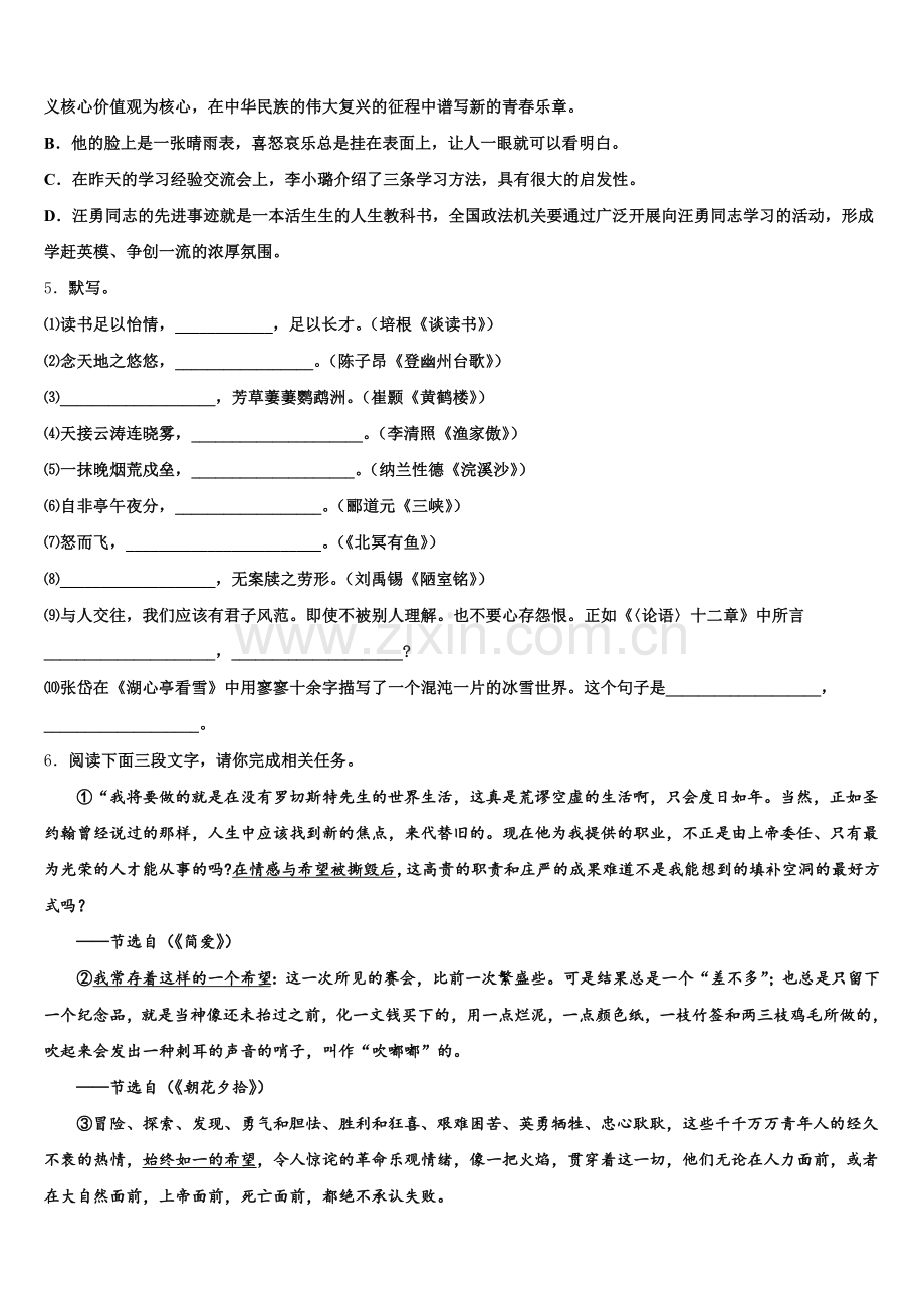 2025年山东省济南市重点中学初三第一次模拟语文试题理试题含解析.doc_第2页