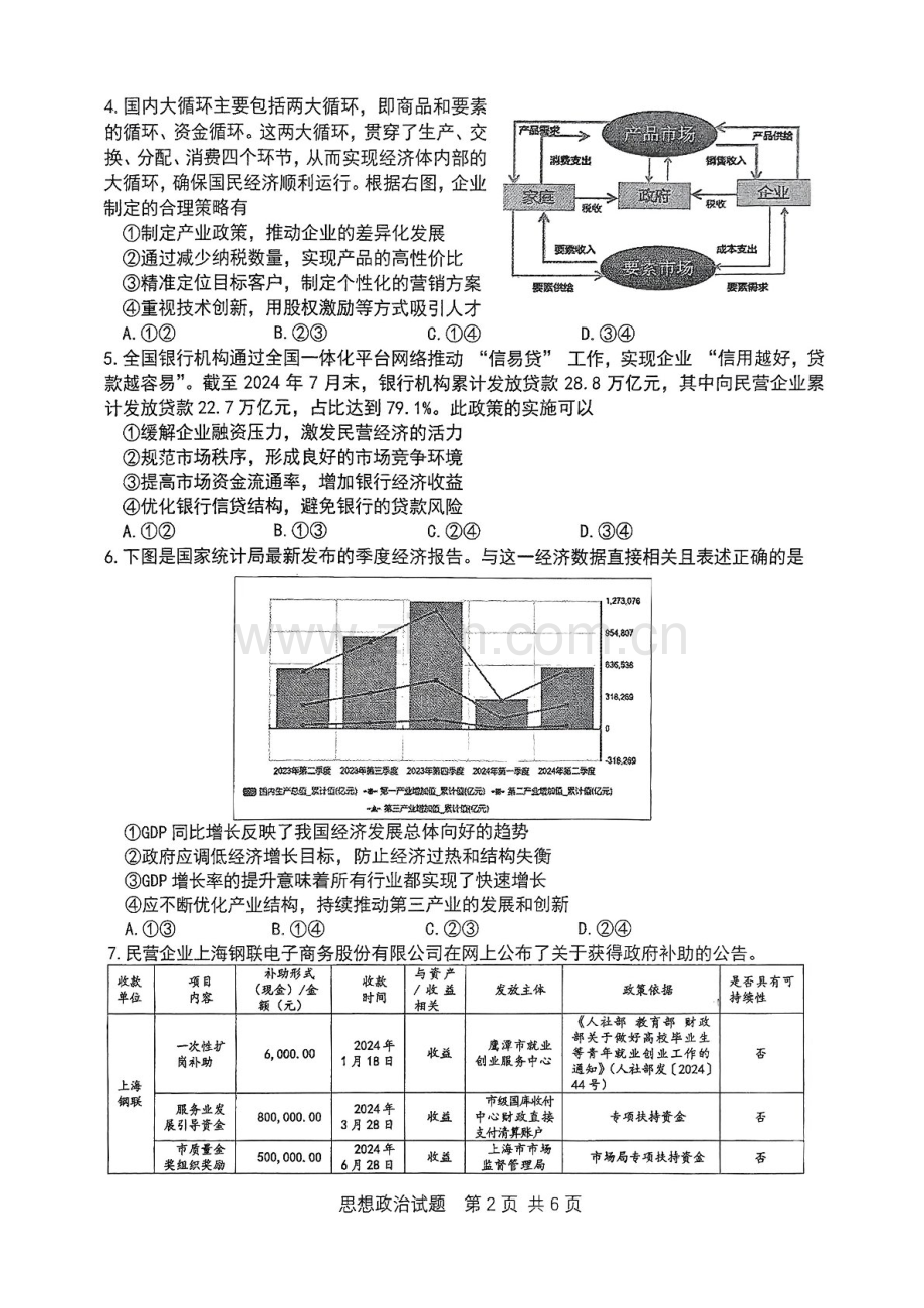 2025届重庆主城五区高三下学期10月期中考-政治试题（含答案）.docx_第2页