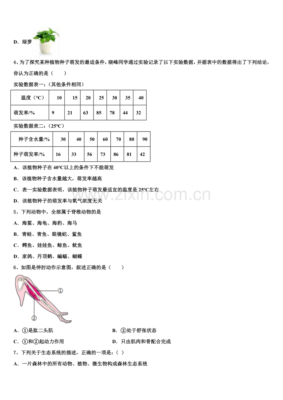 2025届四川省部分地区重点中学初三3月摸底考试生物试题理试题含解析.doc_第2页