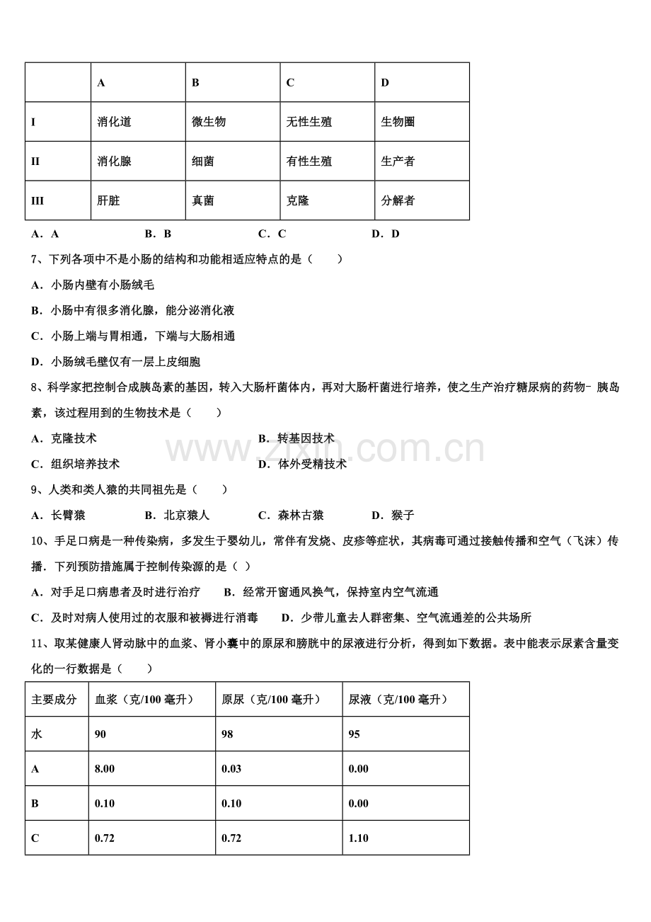 2025届山东省日照市重点名校初三下-第四次模拟考试生物试题试卷含解析.doc_第2页