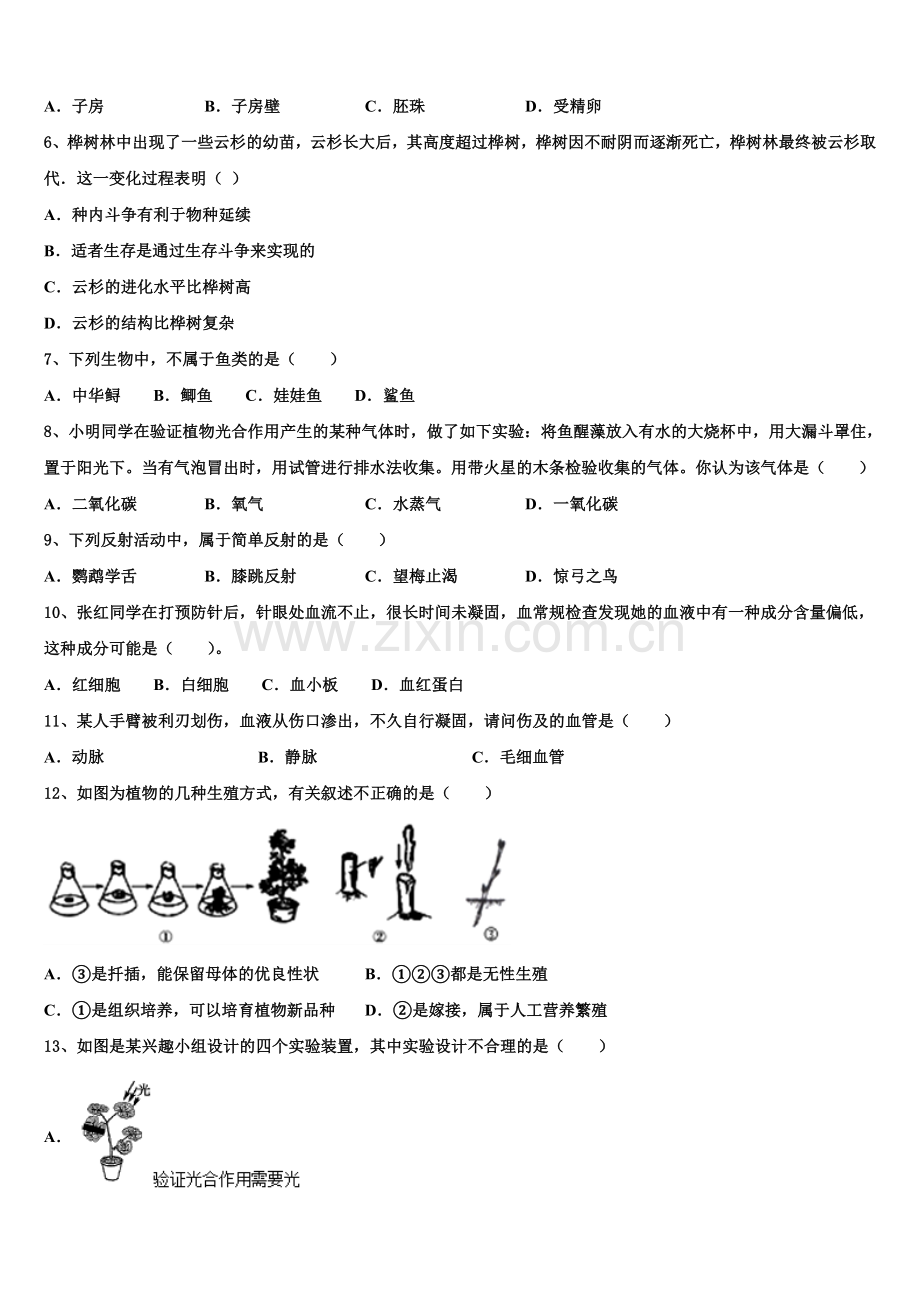 【全国百强校首发】北京市一零一中学2024-2025学年初三下学期第二次模拟（二模）考试生物试题试卷含解析.doc_第2页