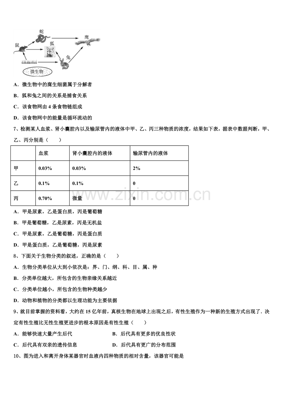 2024-2025学年广东省广州市番禺区广博校初三3月联考生物试题试卷含解析.doc_第2页