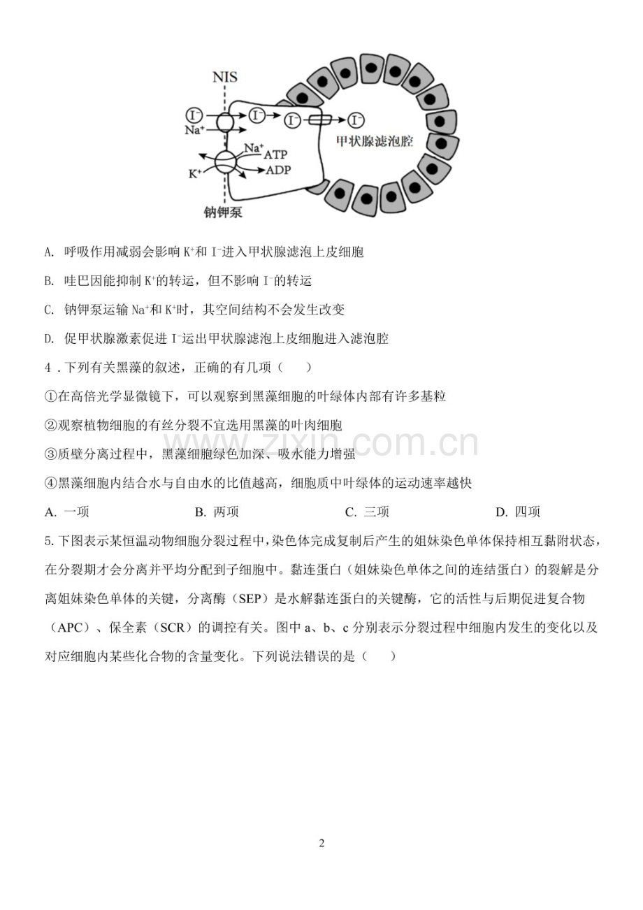 2025届云南省玉溪一中高三下学期11月期中考-生物试题（含答案）.docx_第2页