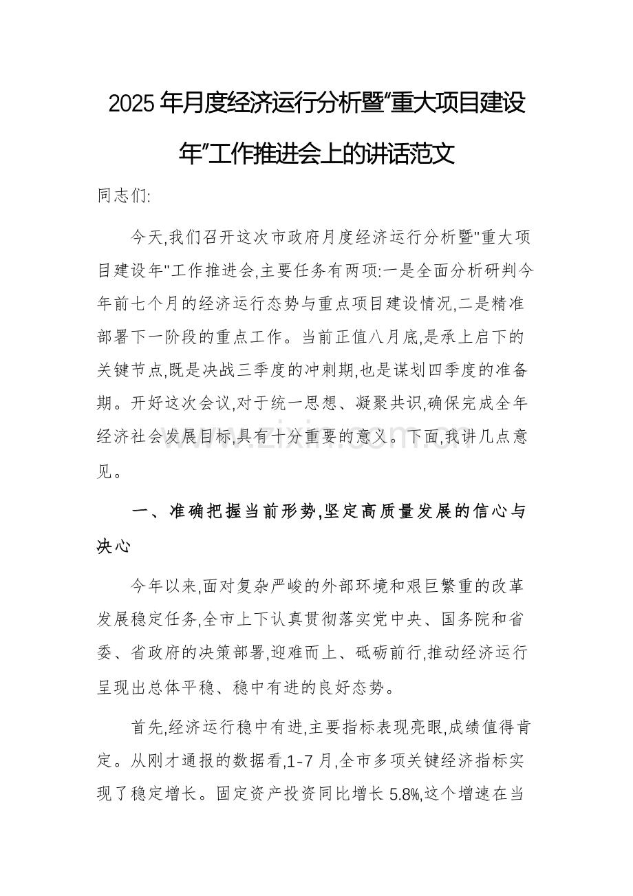 2025年月度经济运行分析暨“重大项目建设年”工作推进会上的讲话范文.docx_第1页