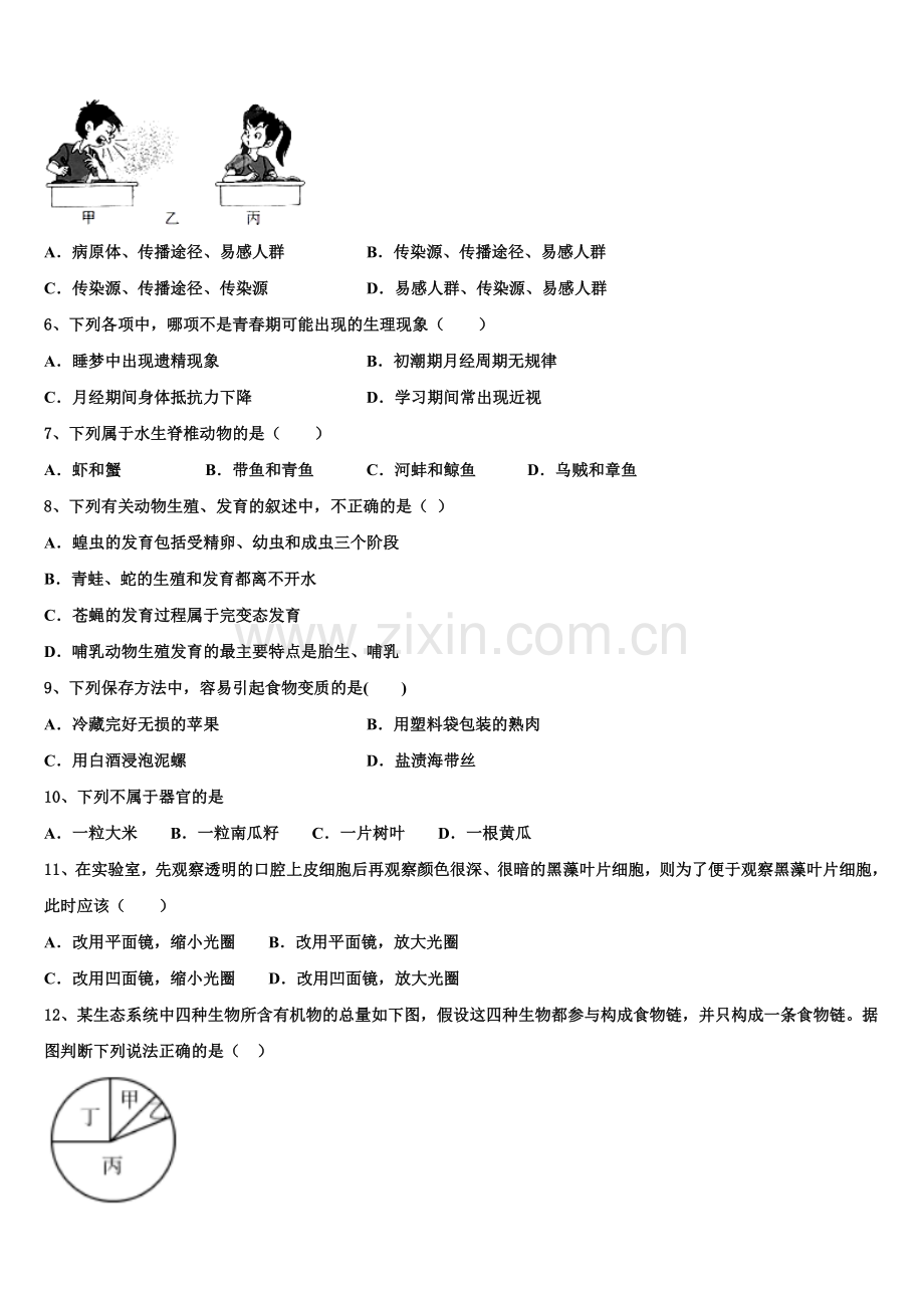 2025年江苏省扬州市江都区邵凡片初三5月综合测试（三模）生物试题含解析.doc_第2页