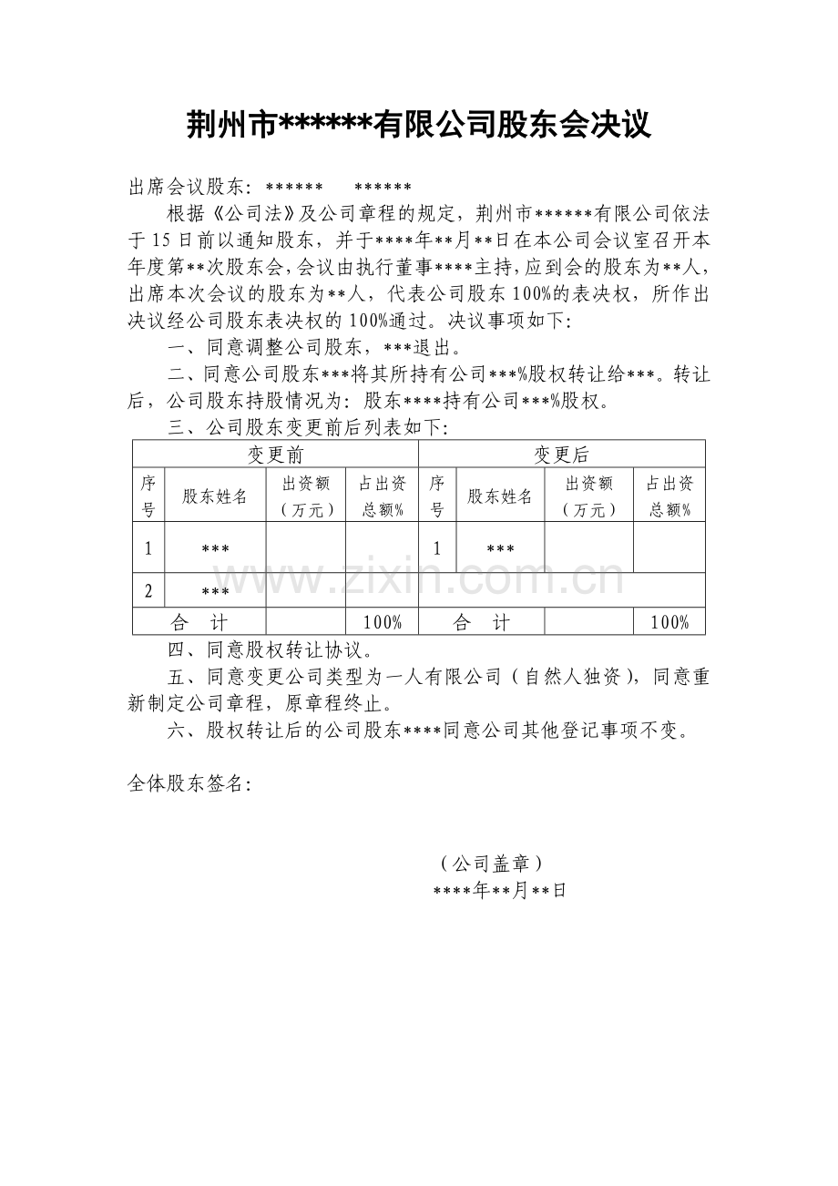 多变一股东-变更登记.doc_第1页