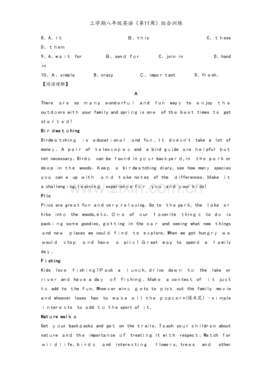 上学期八年级英语（第11周）组合训练.doc_第2页