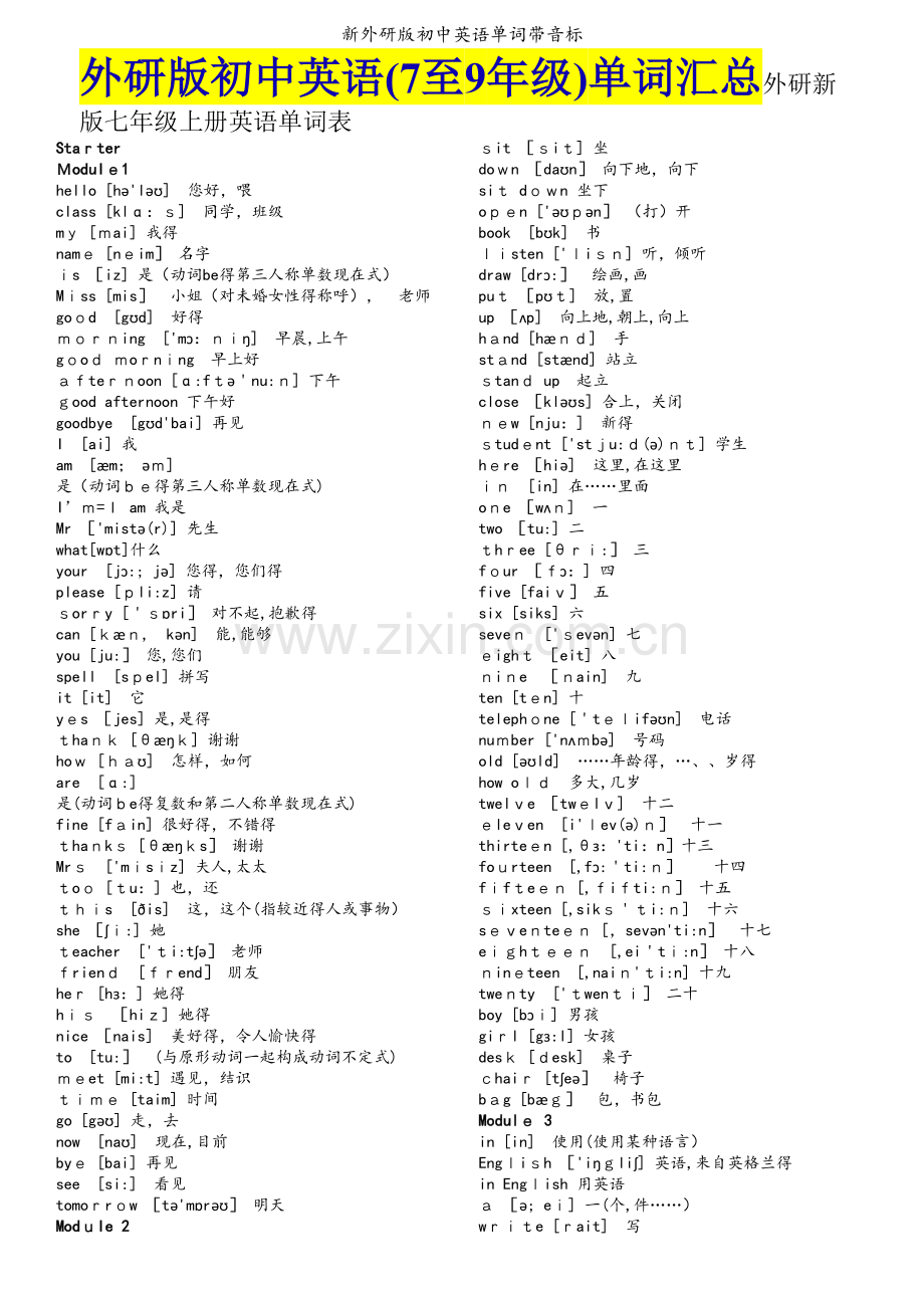 新外研版初中英语单词带音标.doc_第1页