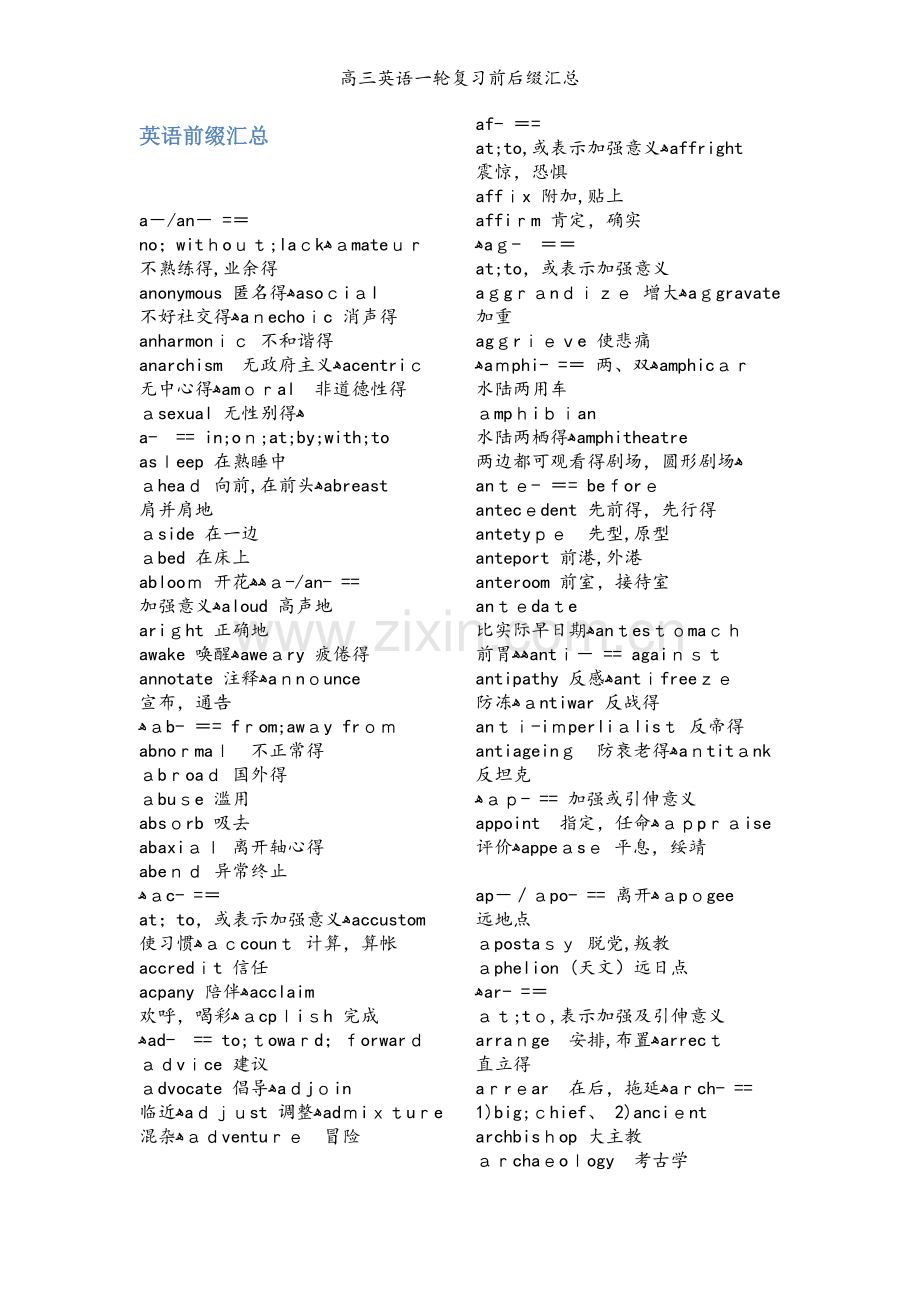 高三英语一轮复习前后缀汇总.doc_第1页
