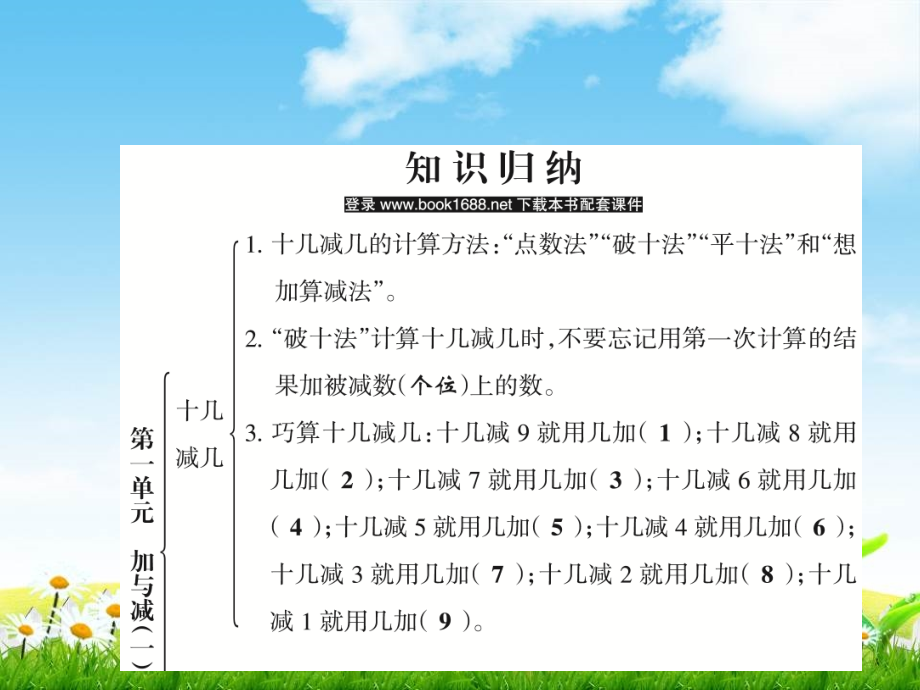 【小学数学】北师大版一年级数学下册：期末总复习知识归纳.ppt_第1页