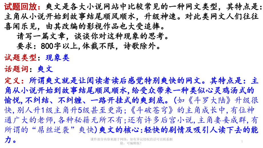 届高三作文爽文是各大小说网站中比较常见写文指导.pptx_第1页