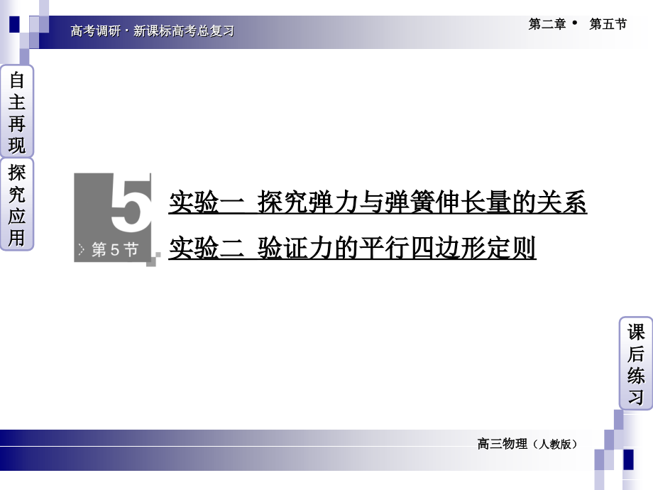高考实验一_探究弹力与弹簧伸长量的关系实验二_验证力的平行四边形定则.ppt_第1页